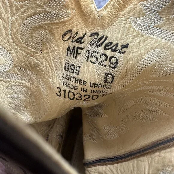 OLD WEST Mens Snip Toe Western Brown Leather Cowboy Boots Sty MF1529 Size 9.5D - Picture 9 of 9